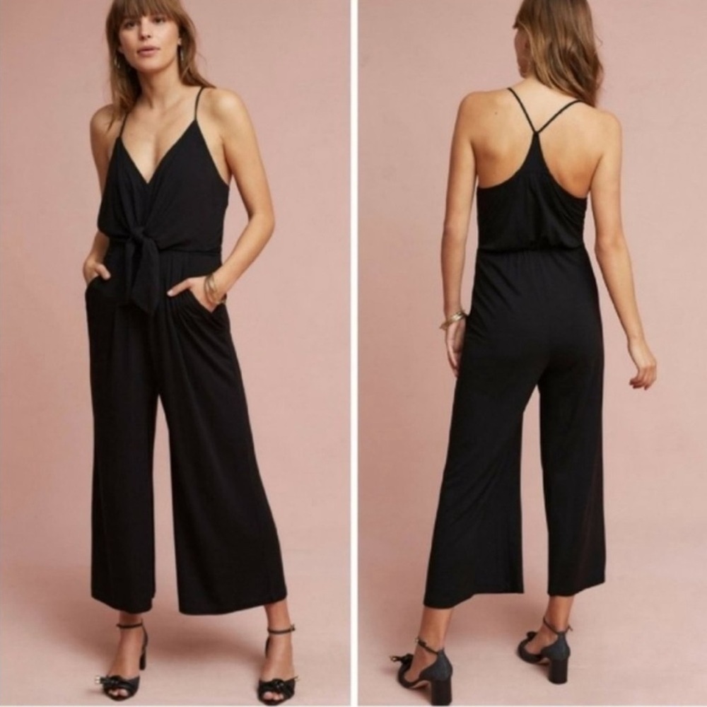ANTHROPOLOGIE Black Willa Tie-Waist Jumpsuit by Moulinette Soeurs Sz. S